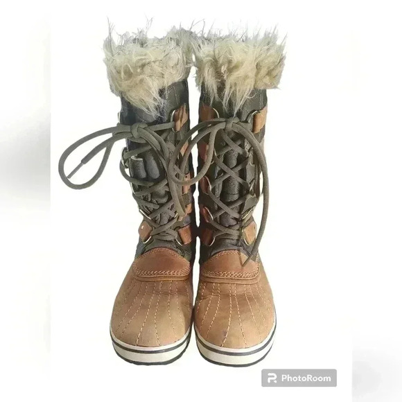 Sorel Boots Womens 7.5 Tofino Brown Leather Waterproof Winter Quilted Tall Shoes - Picture 2 of 5